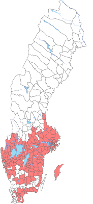 Karta över hög förekomst av TBE i Sverige